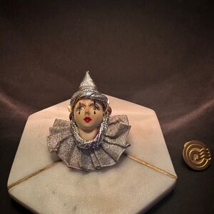 Artistic Silver and Red Clown Brooch